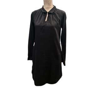 Zero + Maria Cornejo Black Dress Pockets Collar Long Sleeve  Mini Size 8